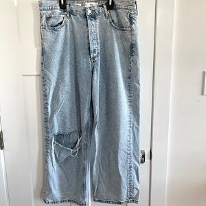 Mango Wide Leg Light Wash Distressed Jeans